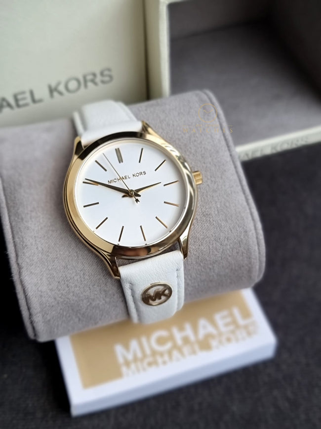 Michael Kors Leather Analog White Dial Women Watch-Mk7466 Hover Image