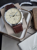 Fossil Forrester Brown Leather Strap Cream Dial Chronograph Quartz Watch for Gents - FS5696