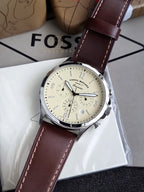 Fossil Forrester Brown Leather Strap Cream Dial Chronograph Quartz Watch for Gents - FS5696