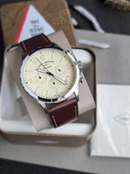 Fossil Forrester Brown Leather Strap Cream Dial Chronograph Quartz Watch for Gents - FS5696