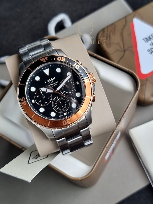 Fossil Men’s Chronograph Quartz Stainless Steel Black Dial 46mm Watch FS5768 Hover Image
