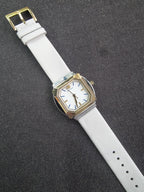 Tory Burch Blake  Leather Strap Silver & Gold Case 34mm Watch TBW5100