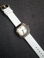 Tory Burch Blake  Leather Strap Silver & Gold Case 34mm Watch TBW5100