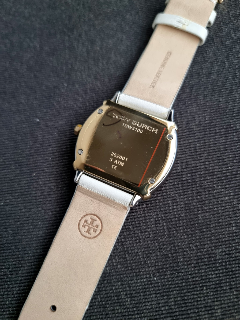 Tory Burch Blake  Leather Strap Silver & Gold Case 34mm Watch TBW5100