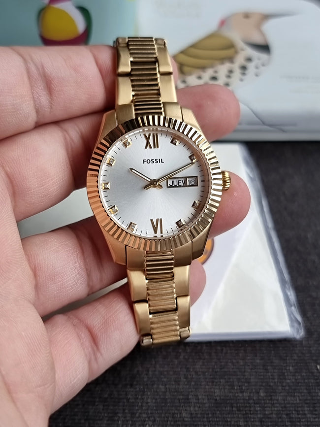 Fossil Scarlette Three-Hand Day-Date Gold-Tone Stainless Steel Watch ES5199 Hover Image