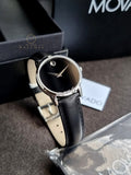 Movado Women’s Swiss Made Quartz Black Leather Strap Black Dial 28mm Watch 0607274