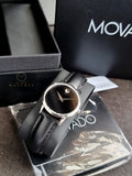 Movado Women’s Swiss Made Quartz Black Leather Strap Black Dial 28mm Watch 0607274