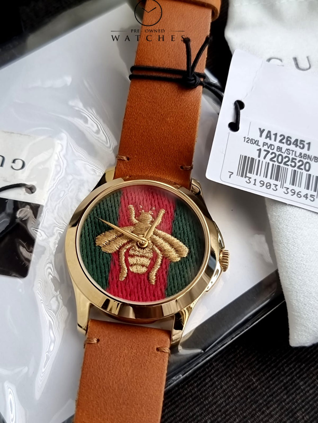Gucci G-Timelss Analog ETA Quartz Brown Leather unisex-adult Watch(Model:YA126451