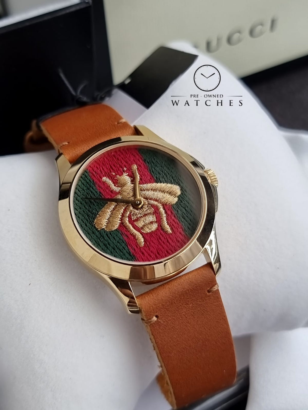 Gucci G-Timelss Analog ETA Quartz Brown Leather unisex-adult Watch(Model:YA126451