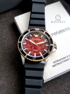 Emporio Armani Men’s Automatic Black Silicone Strap Red Dial 43mm Watch AR60070