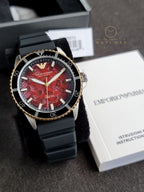 Emporio Armani Men’s Automatic Black Silicone Strap Red Dial 43mm Watch AR60070