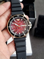 Emporio Armani Men’s Automatic Black Silicone Strap Red Dial 43mm Watch AR60070