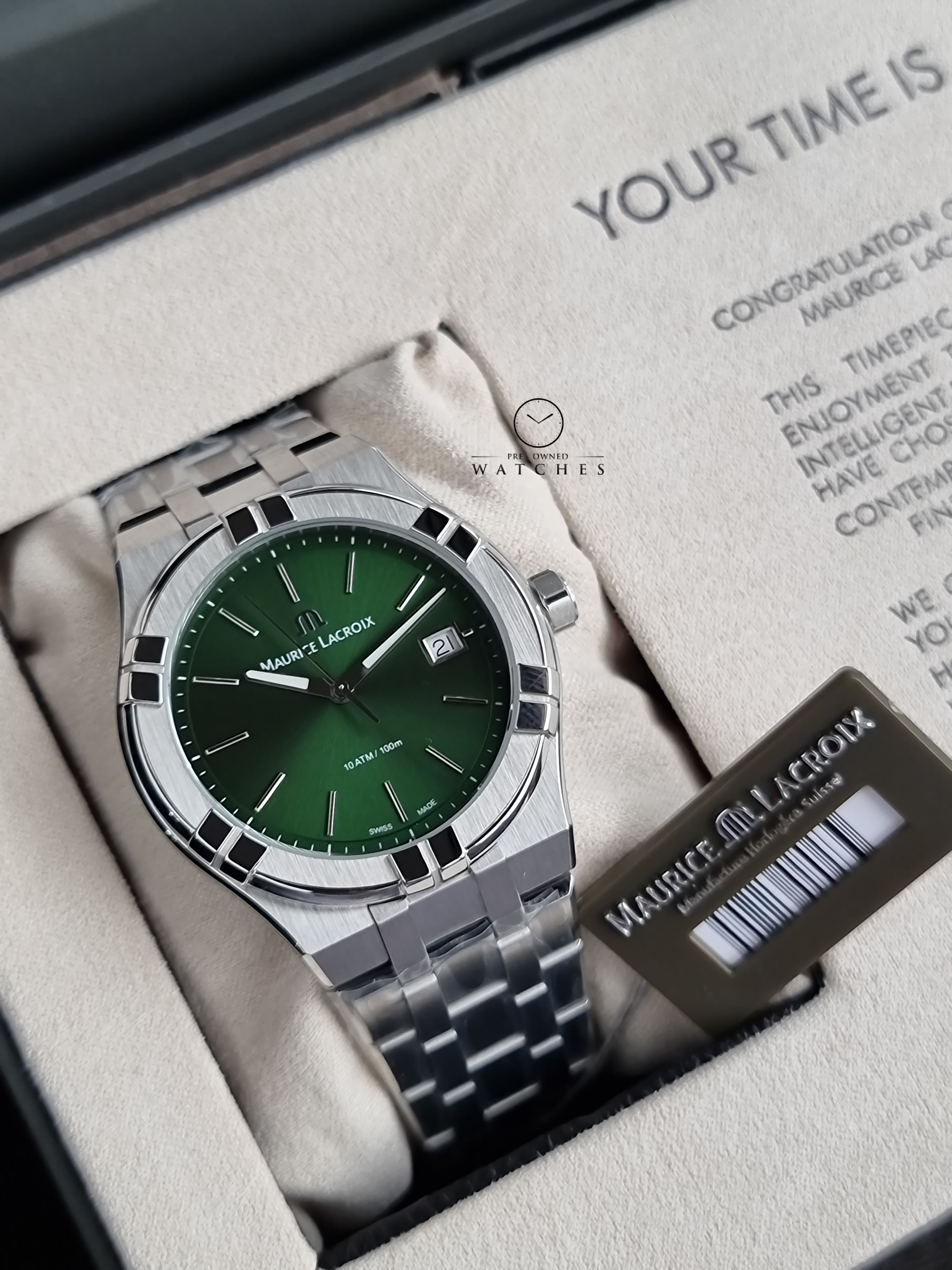 Maurice Lacroix Aikon Silver Stainless Steel Green Dial Quartz Watch for Gents - AI1108-SS002-630-1