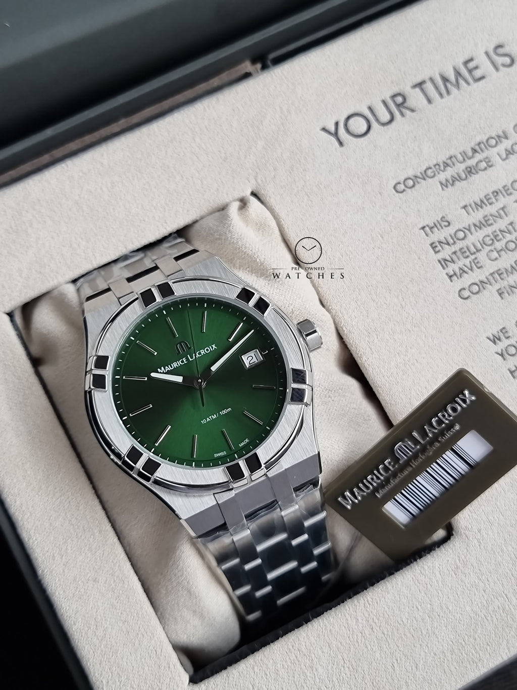 Maurice Lacroix Aikon Silver Stainless Steel Green Dial Quartz Watch for Gents - AI1108-SS002-630-1