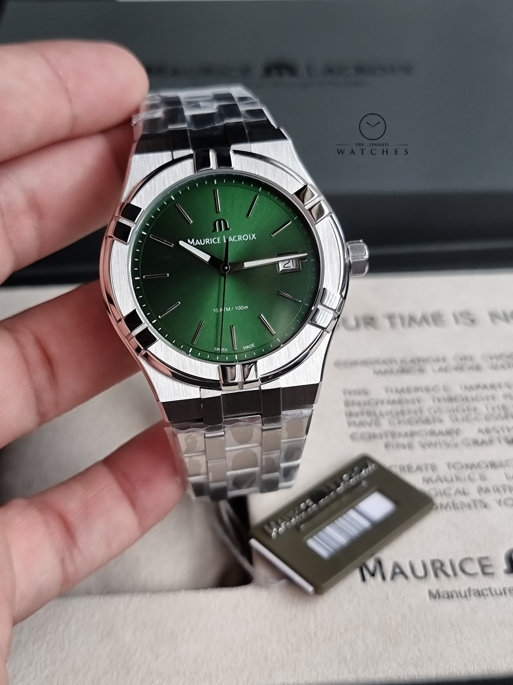 Maurice Lacroix Aikon Silver Stainless Steel Green Dial Quartz Watch for Gents - AI1108-SS002-630-1