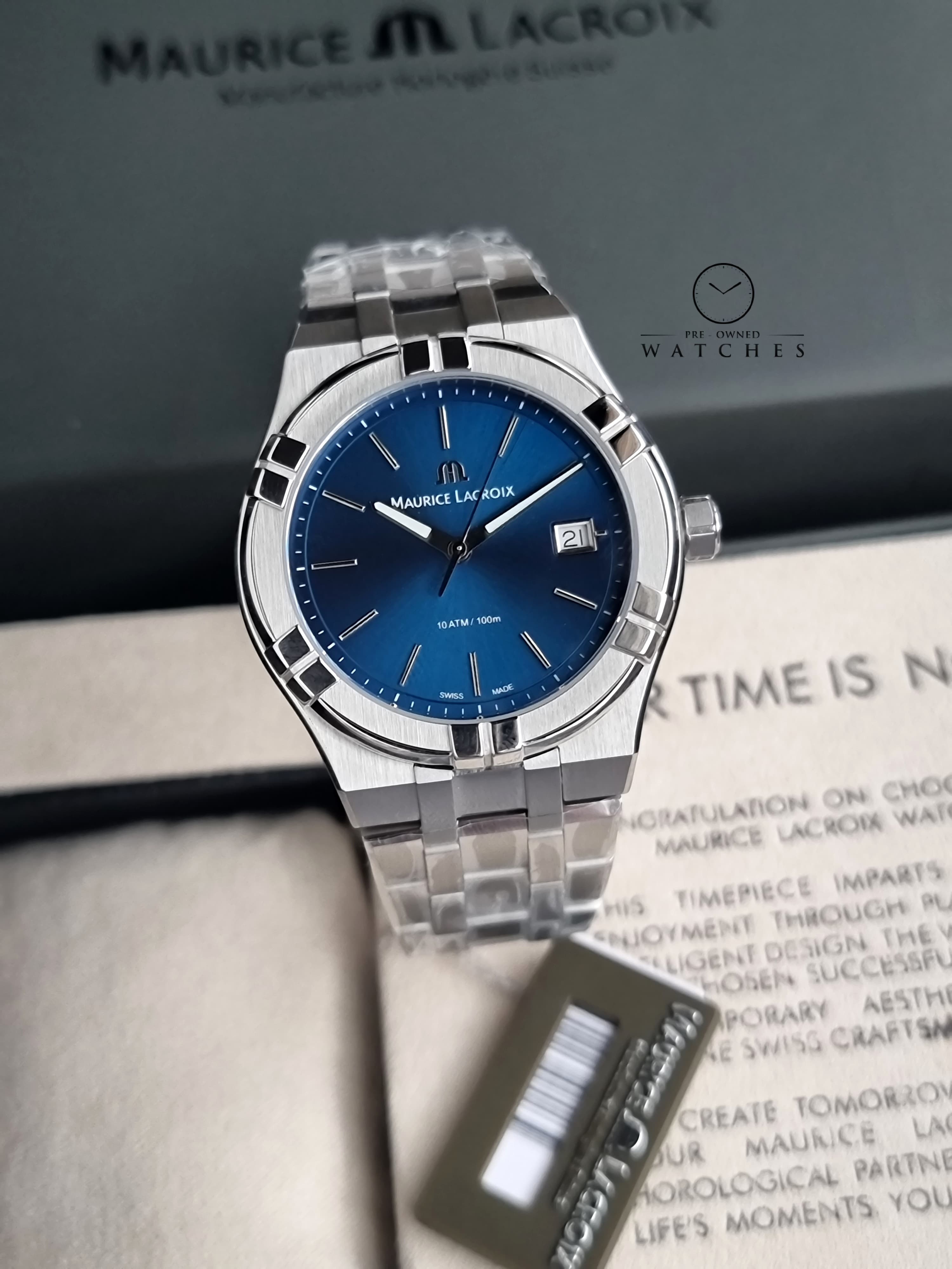 Maurice Lacroix Aikon Silver Stainless Steel Blue Dial Quartz Watch for Gents - AI1108-SS002-430-1