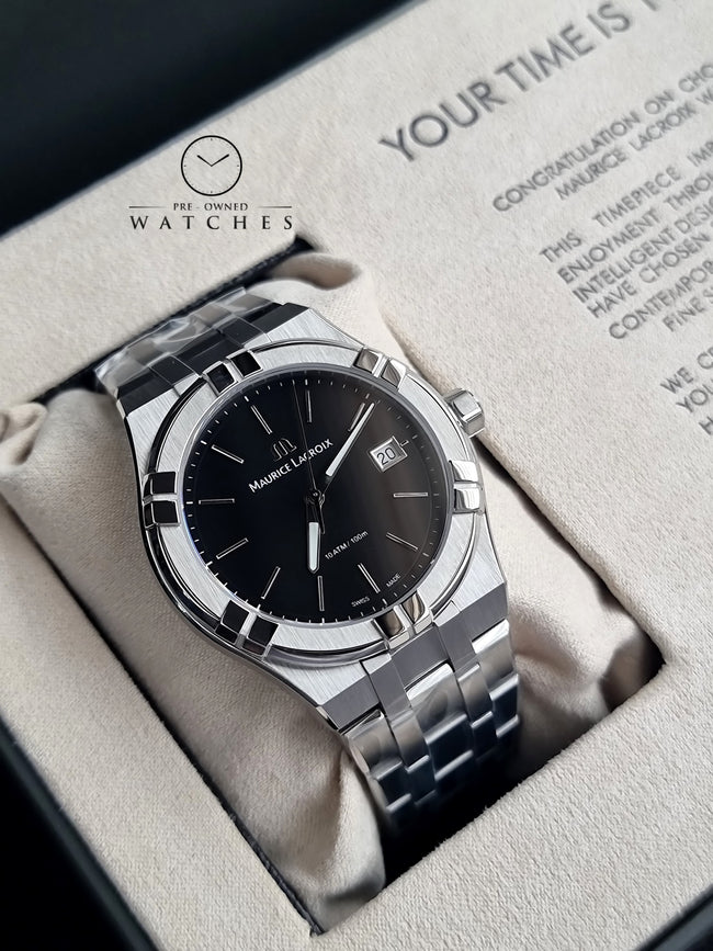 Maurice Lacroix Aikon Silver Stainless Steel Black Dial Quartz Watch for Gents - AI1108-SS002-330-1 Hover Image