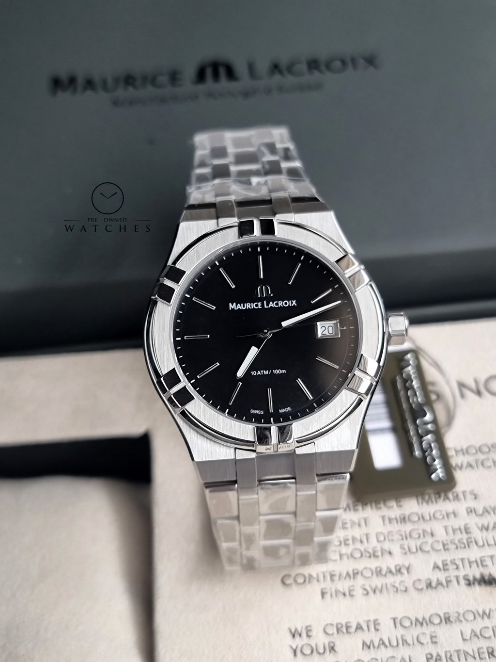 Maurice Lacroix Aikon Silver Stainless Steel Black Dial Quartz Watch for Gents - AI1108-SS002-330-1