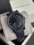 Michael Kors Oversized Hutton Black-Tone and Leather Watch mko1074