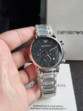EMPORIO ARMANI Classic Black Dial Silver Stainless Steel Chronograph Watch For Gents - AR1853