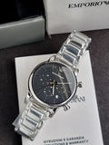 EMPORIO ARMANI Classic Black Dial Silver Stainless Steel Chronograph Watch For Gents - AR1853