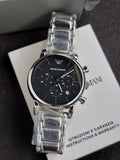 EMPORIO ARMANI Classic Black Dial Silver Stainless Steel Chronograph Watch For Gents - AR1853