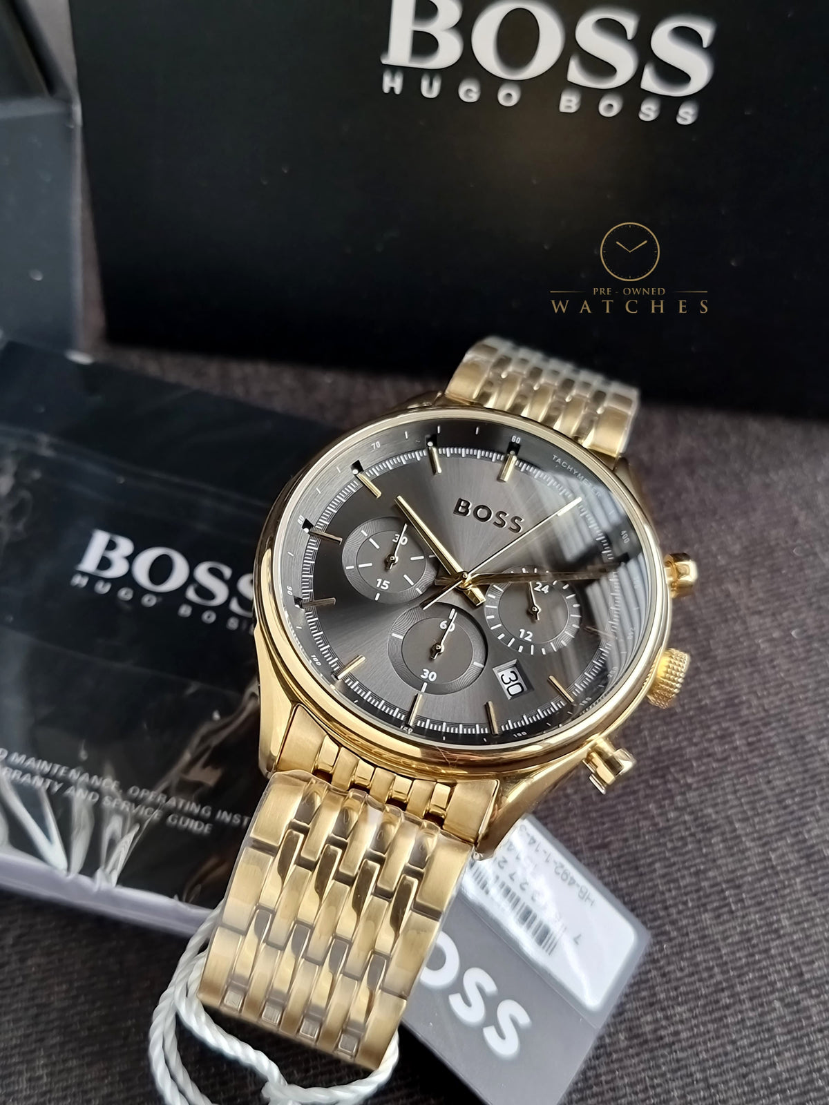 Hugo Boss Men’s Quartz Gold Stainless Steel Grey Dial 45mm Watch 1514051