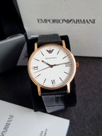 Emporio Armani Unisex Quartz Leather Strap White Dial 41mm Watch AR80015