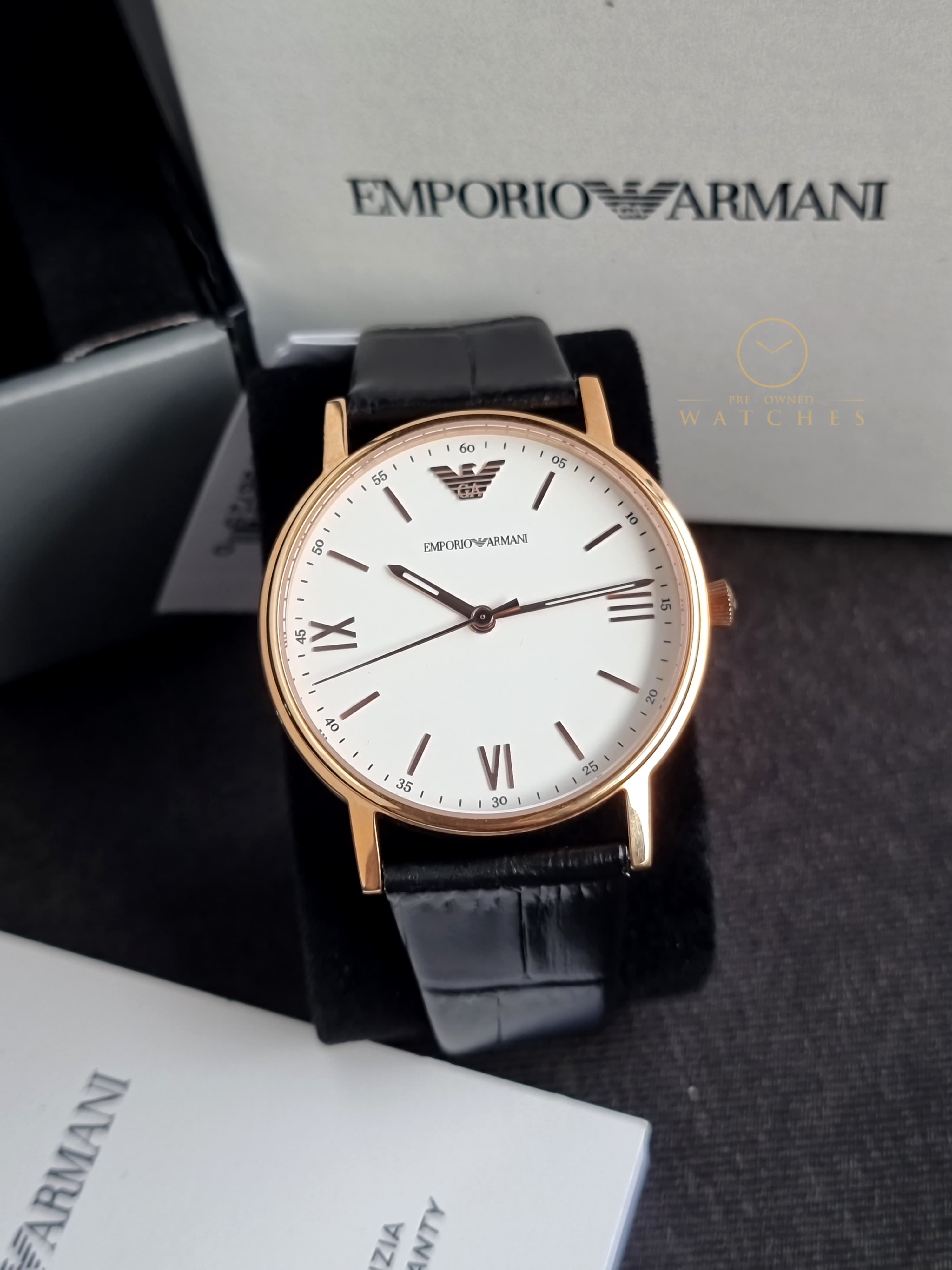 Emporio Armani Unisex Quartz Leather Strap White Dial 41mm Watch AR80015