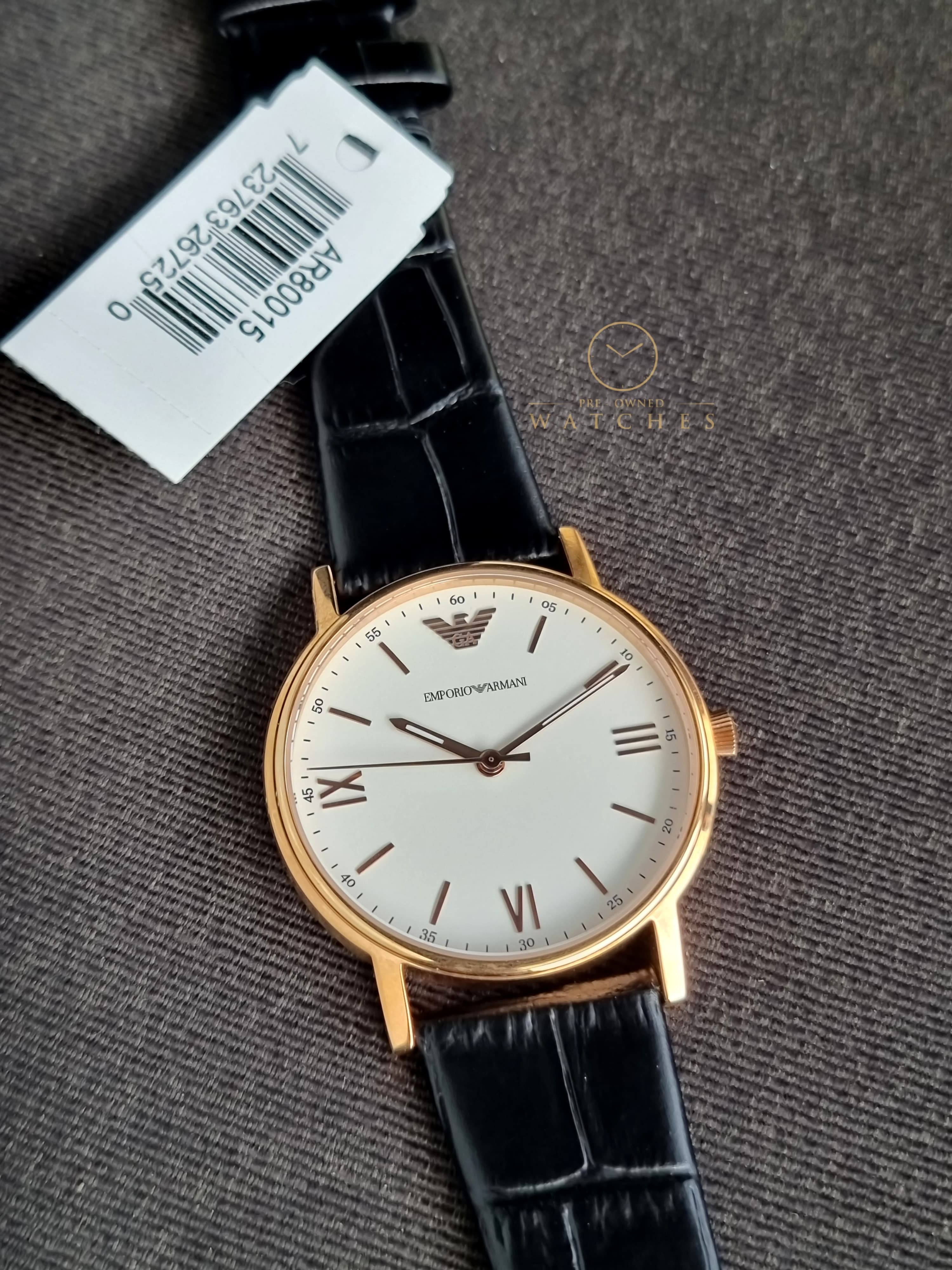 Emporio Armani Unisex Quartz Leather Strap White Dial 41mm Watch AR80015