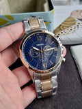 Fossil BQ2407 Flynn Chronograph 48mm Blue Dial Two Tone Steel Men's Watch
