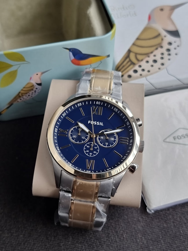 Fossil BQ2407 Flynn Chronograph 48mm Blue Dial Two Tone Steel Men's Watch Main Image