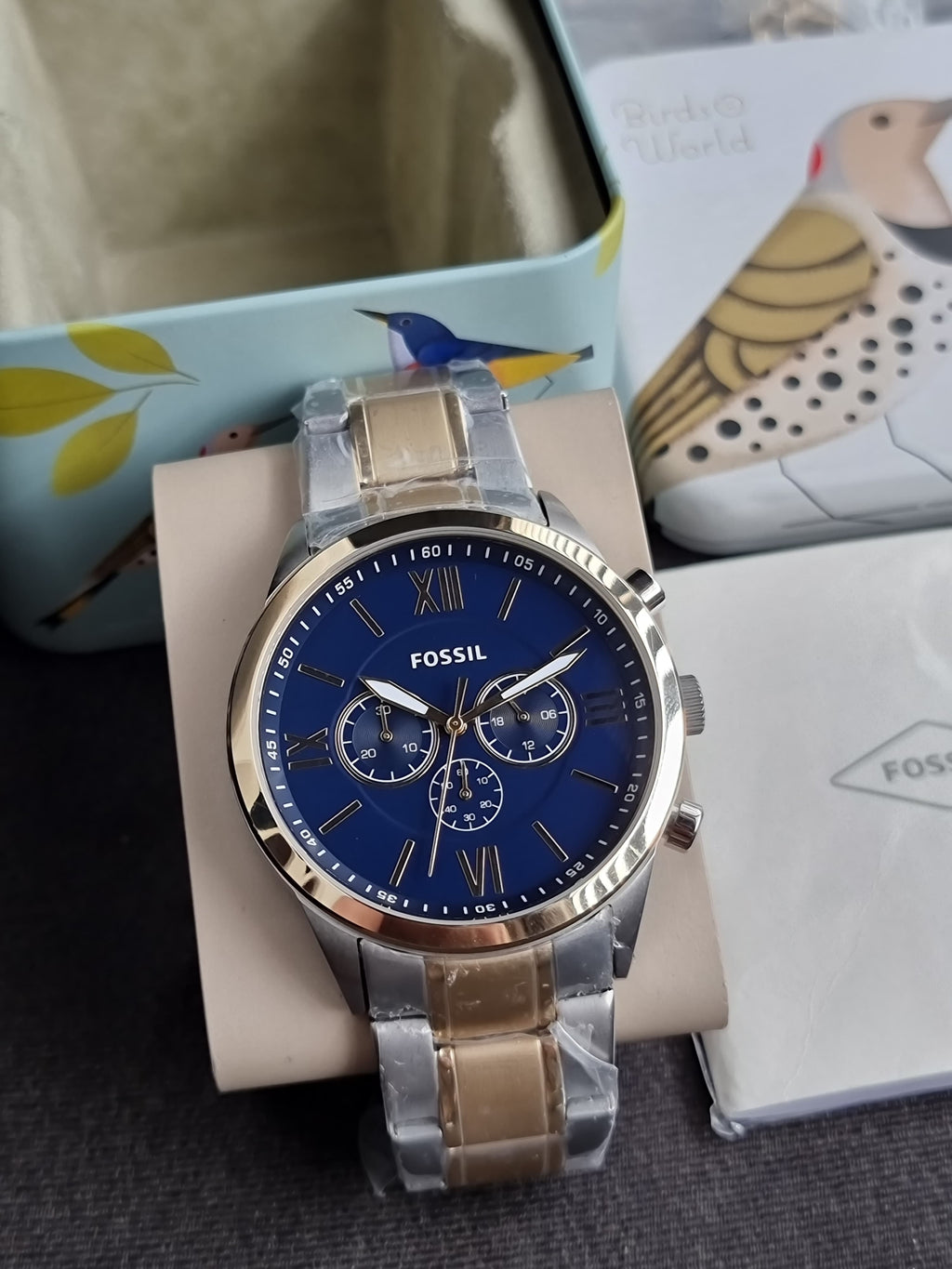 Fossil BQ2407 Flynn Chronograph 48mm Blue Dial Two Tone Steel Men's Watch