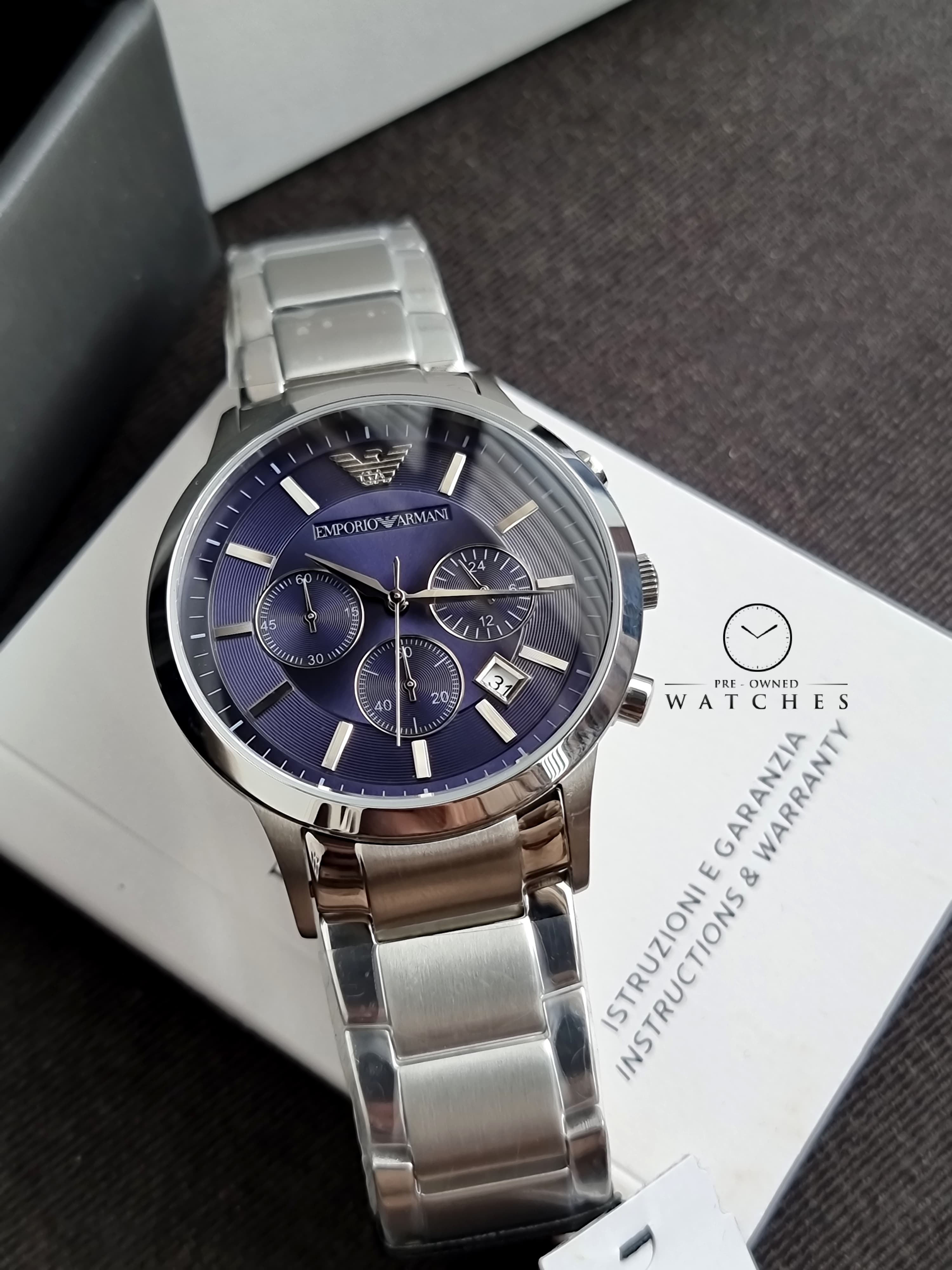 Emporio Armani Men’s Chronograph Quartz Stainless Steel Blue Dial 41mm Watch AR2448