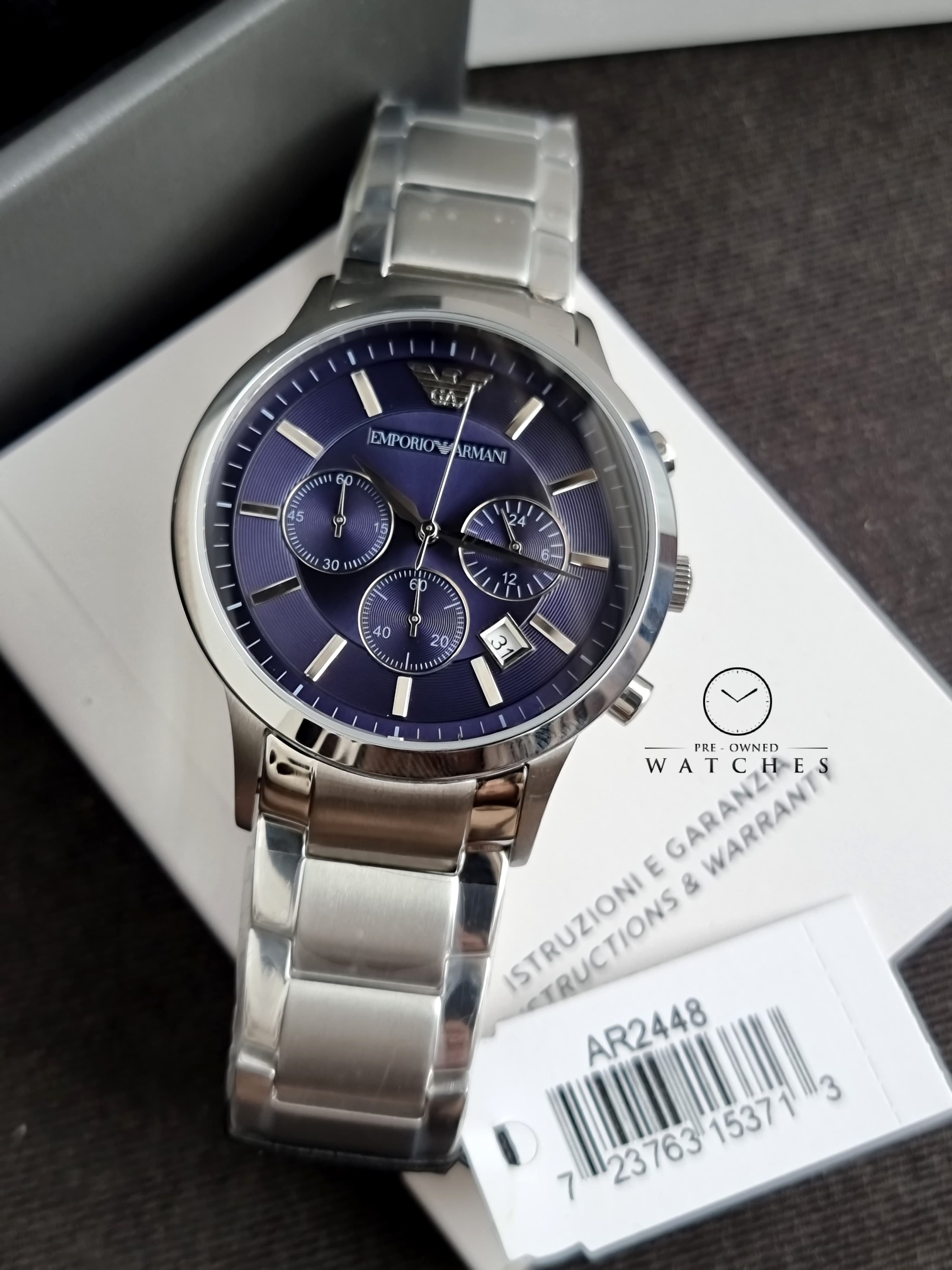 Emporio Armani Men’s Chronograph Quartz Stainless Steel Blue Dial 41mm Watch AR2448