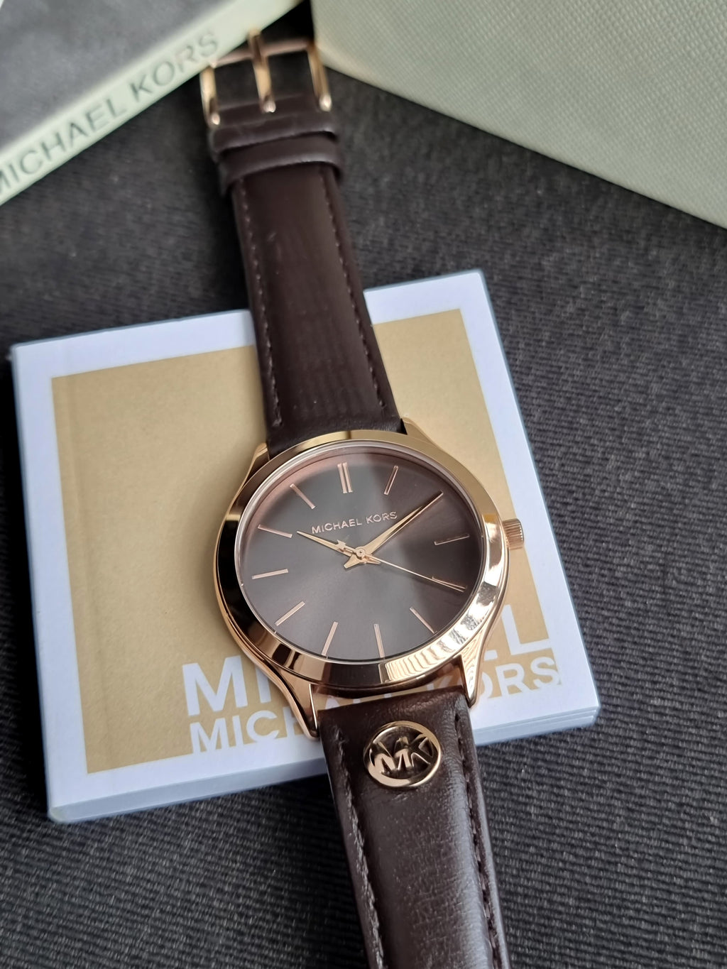 Michael Kors Slim Runway Three-Hand Chocolate Leather Watch Mk7489