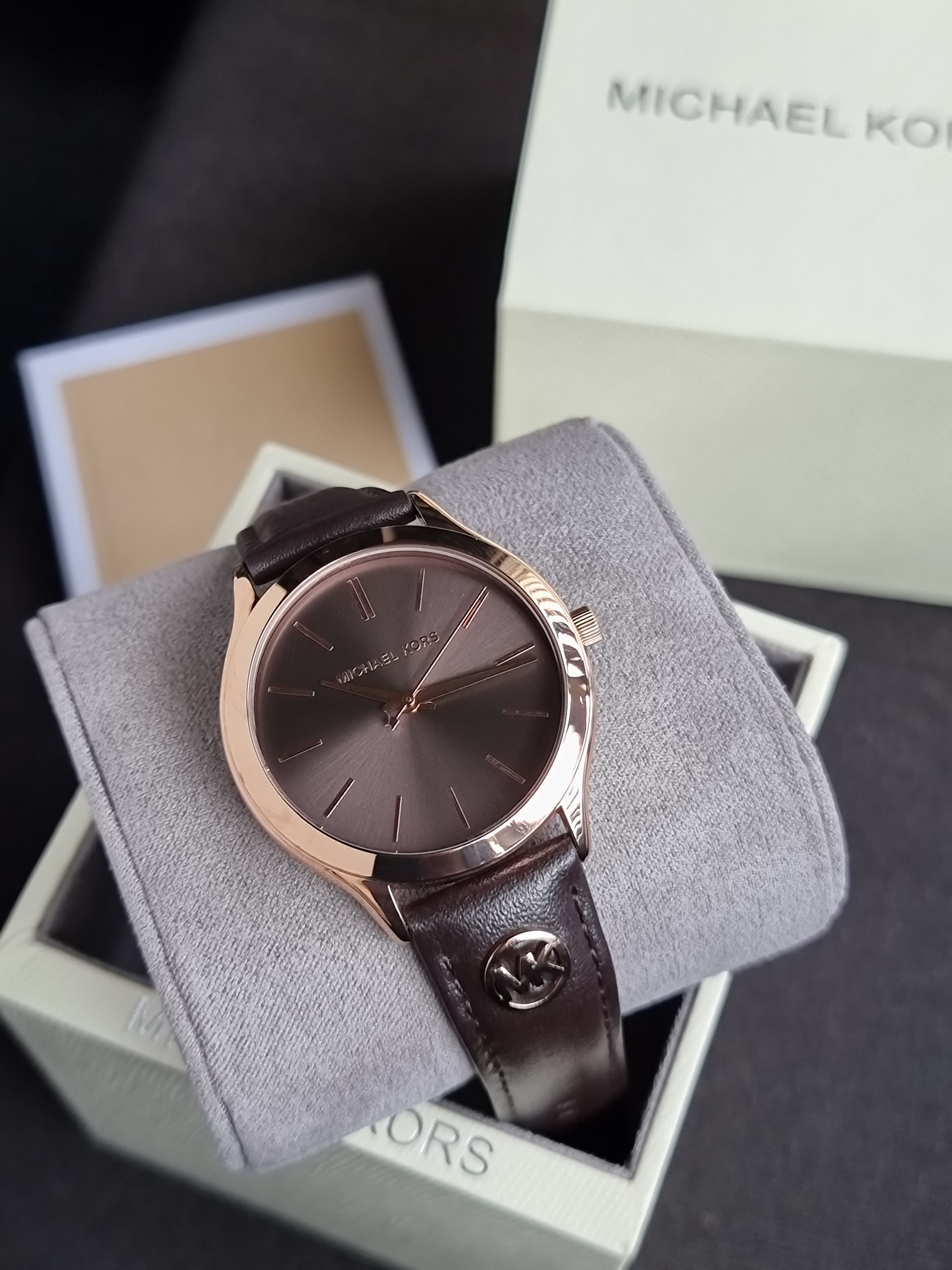 Michael Kors Slim Runway Three-Hand Chocolate Leather Watch Mk7489