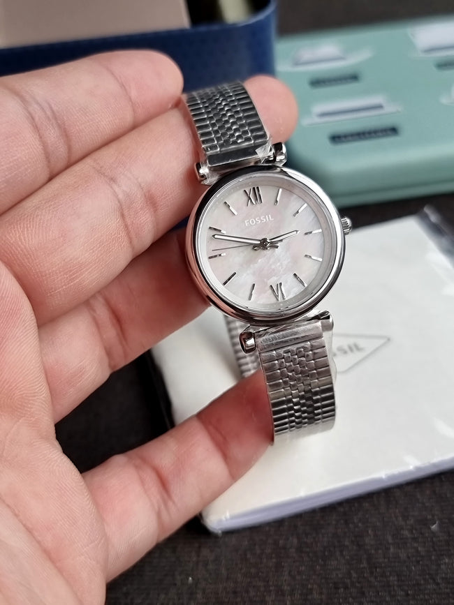 Fossil Carlie Silver Stainless Steel Silver Dial Quartz Watch for Ladies - ES4695 Hover Image