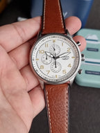 FOSSIL RETRO PILOT SILVER DIAL CHRONOGRAPH BROWN LEATHER MEN'S WATCH FS5809