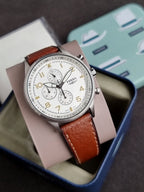 FOSSIL RETRO PILOT SILVER DIAL CHRONOGRAPH BROWN LEATHER MEN'S WATCH FS5809