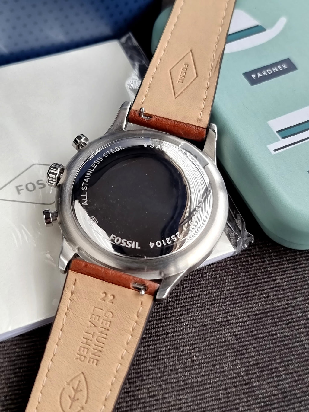 FOSSIL RETRO PILOT SILVER DIAL CHRONOGRAPH BROWN LEATHER MEN'S WATCH FS5809