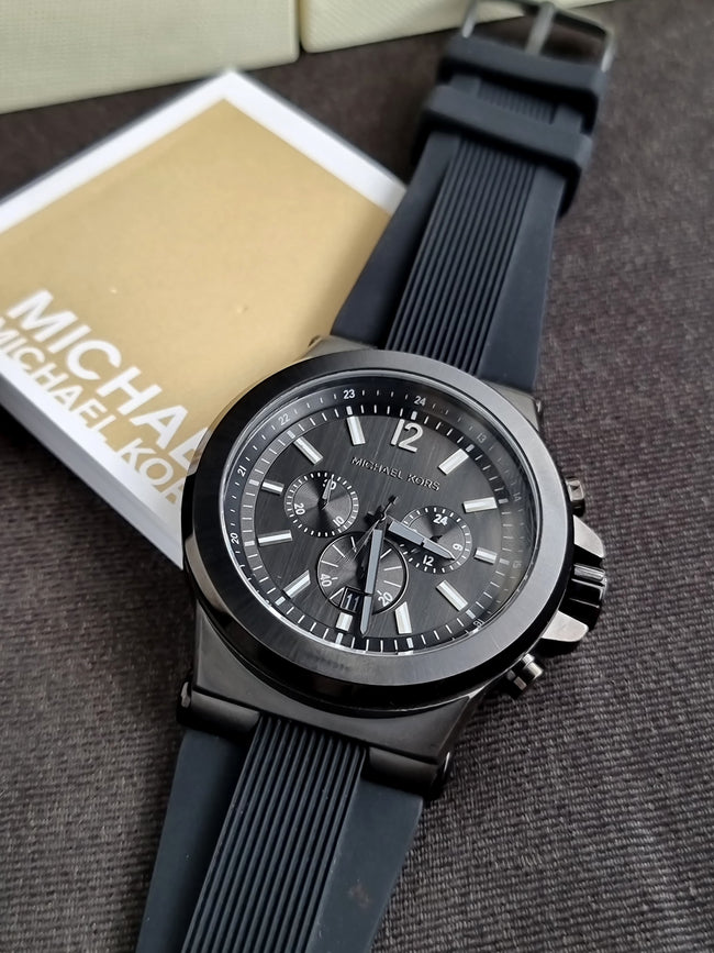 MICHAEL KORS Dylan Black Silicone Strap Men's Watch MK8152 Hover Image