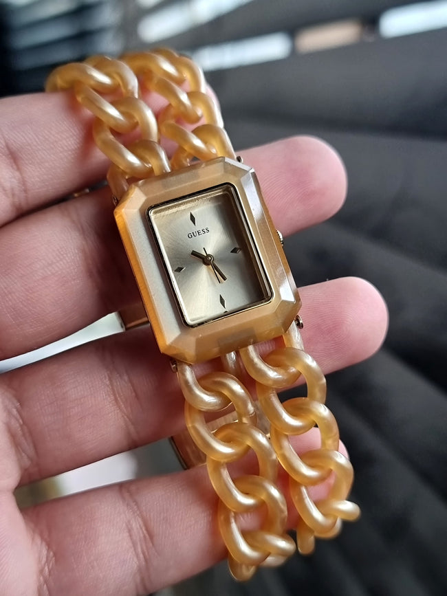 Guess Women's Peach Acrylic Chain Link Wrist Watch Main Image