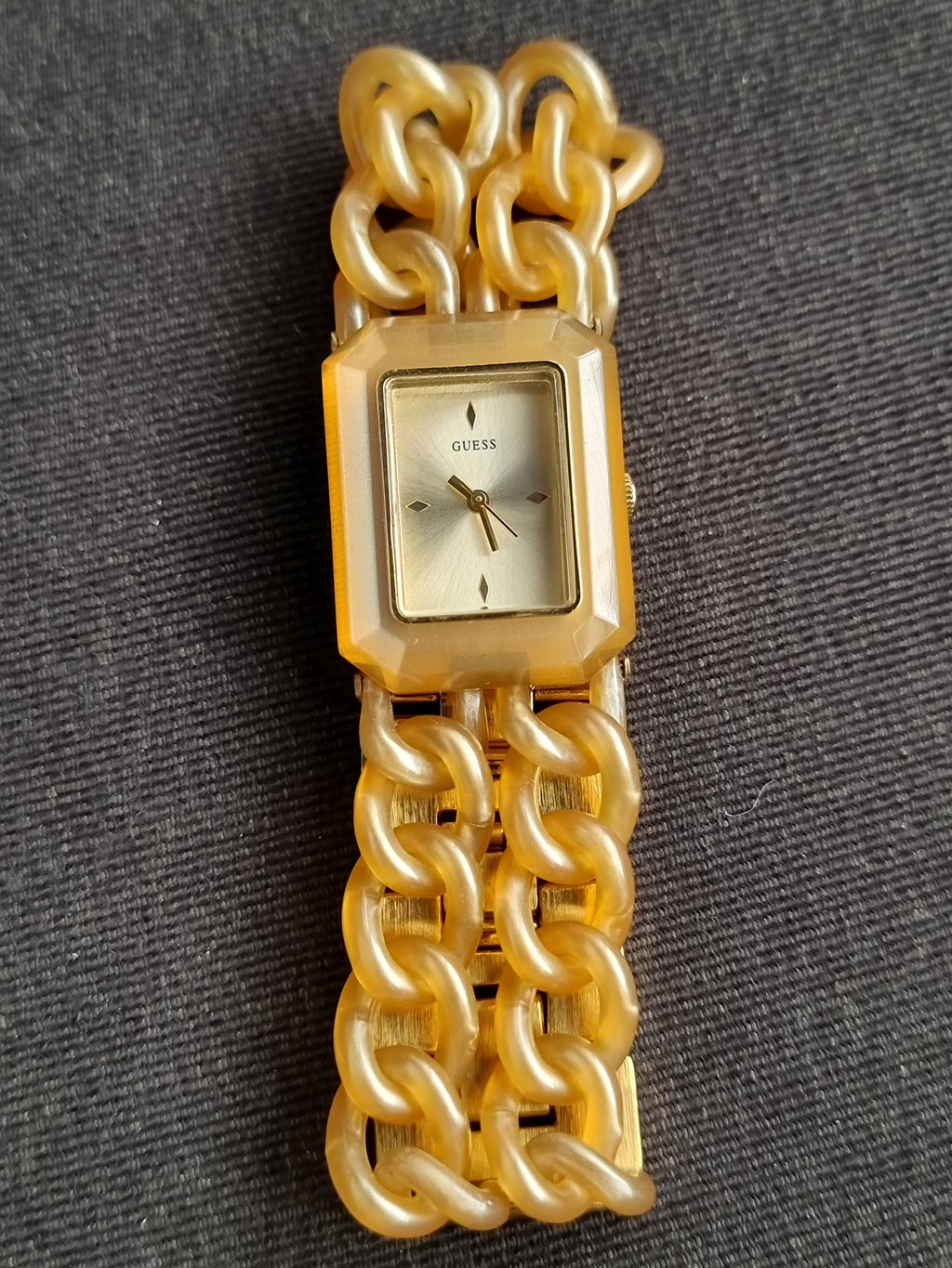 Guess Women's Peach Acrylic Chain Link Wrist Watch