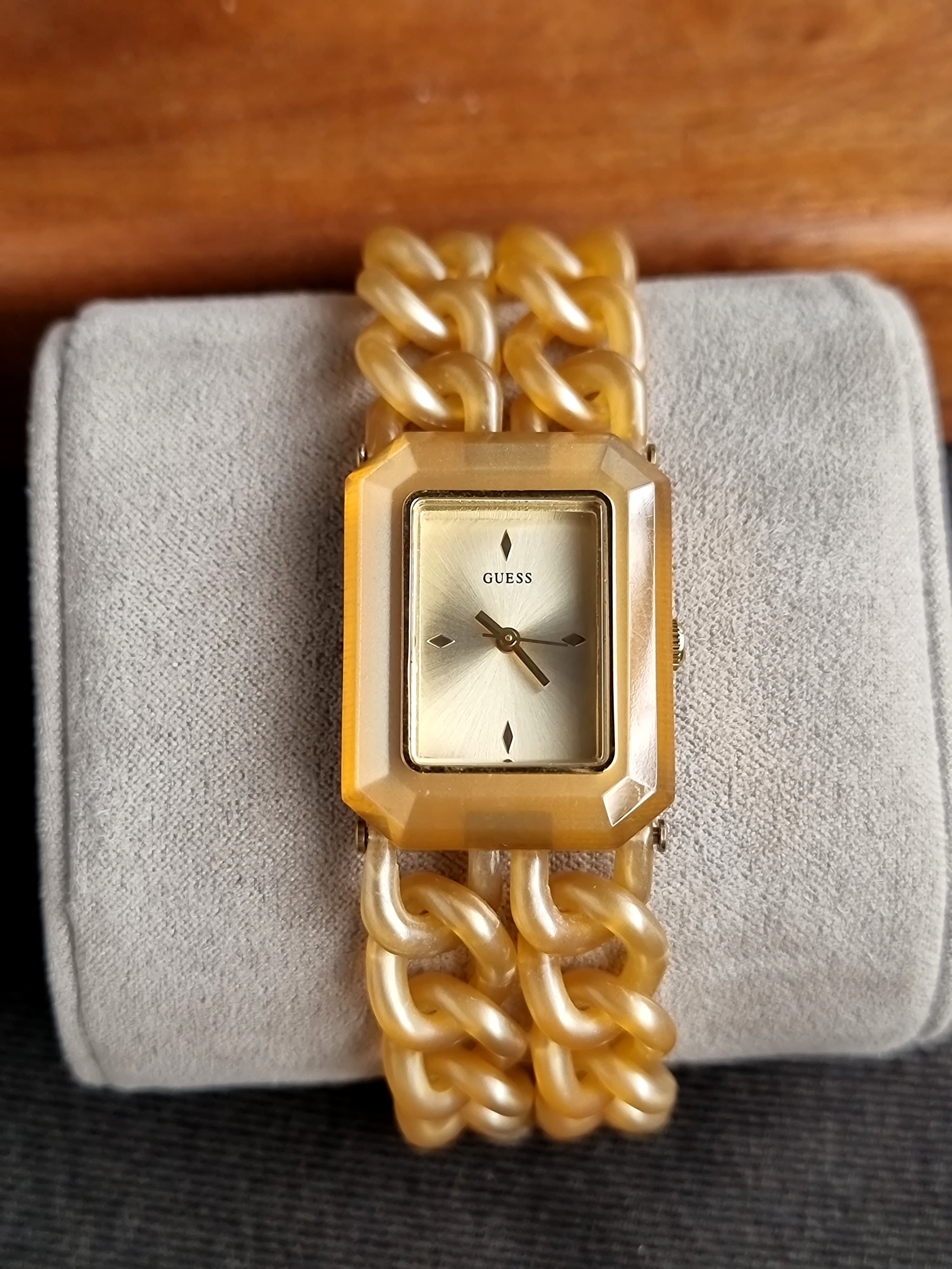 Guess Women's Peach Acrylic Chain Link Wrist Watch