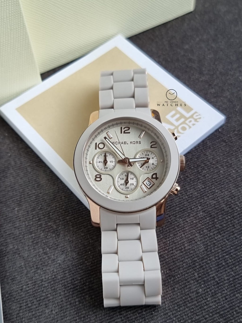 Michael Kors Runway Chronograph Grey Dial Grey Silicone Strap Watch For Women - MK7386