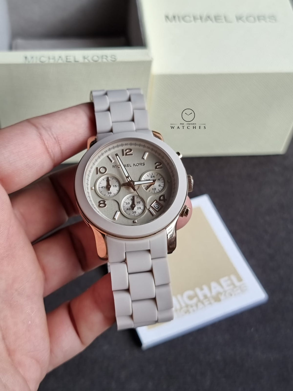 Michael Kors Runway Chronograph Grey Dial Grey Silicone Strap Watch For Women - MK7386