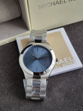 Michael Kors mk01079 Ladies Watch Silver Chain Blue Dial Quartz Watch