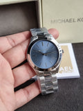 Michael Kors mk01079 Ladies Watch Silver Chain Blue Dial Quartz Watch