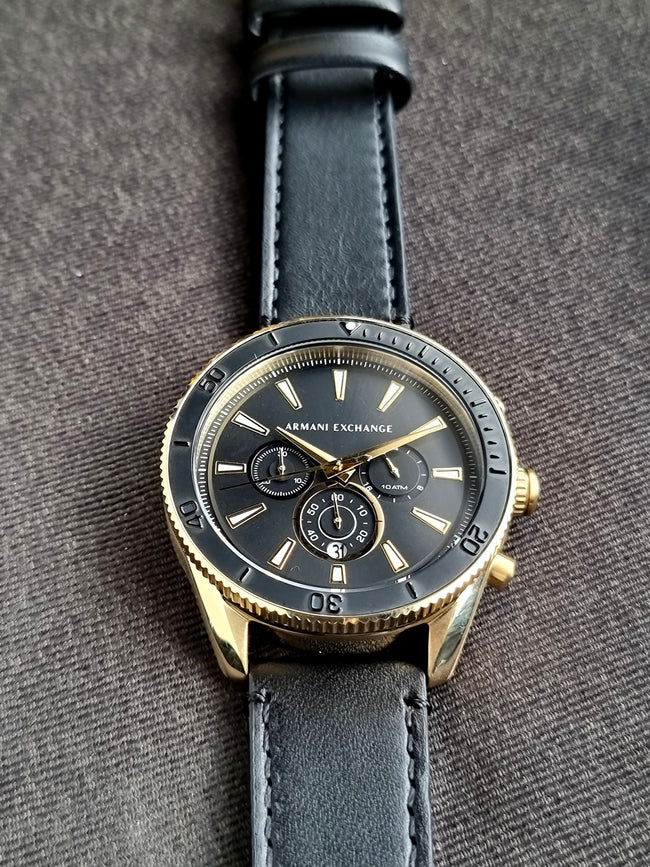 Armani Exchange Chronograph Black Leather Watch AX1818 Hover Image